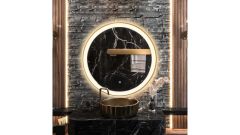 Okroglo ogrevano LED kopalniško ogledalo fi 50 | CCT | Touch stikalo | Zlata